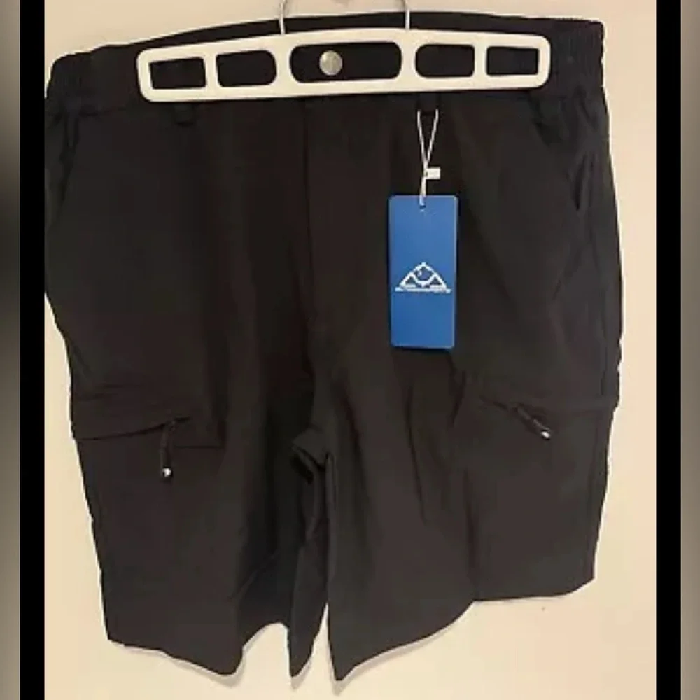 Stretch Cargo Shorts Mens 30 Black Lightweight Hiking Outdoor 6 Pocket Quick Dry - Picture 4 of 5